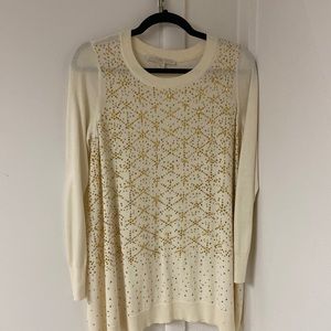Boston proper Xs ladies sweater / tunic length. Off white with gold accents
